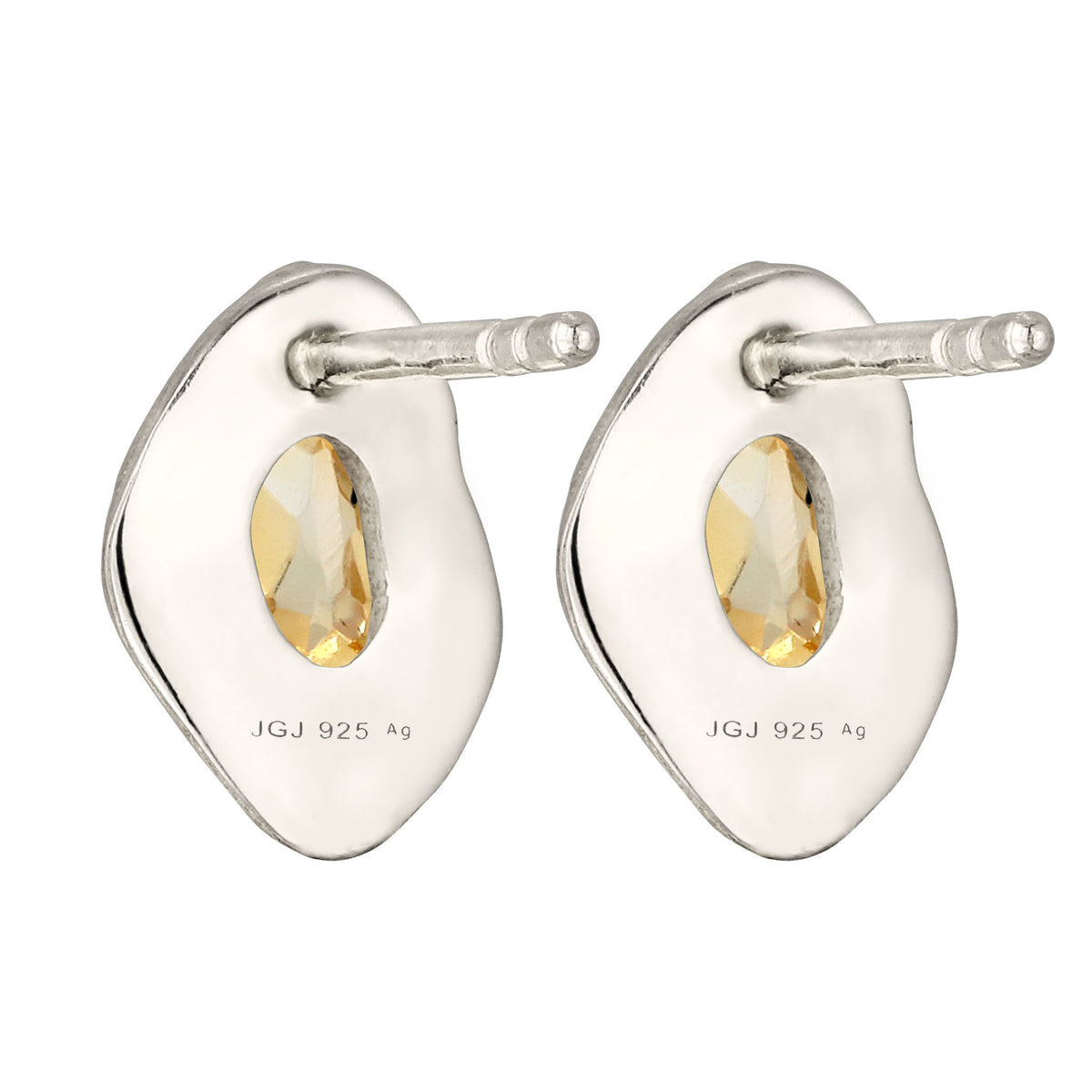 Hammered Oval Stud Earrings 925 Silver Citrine