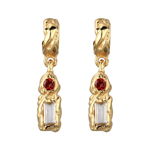 Molten Drop Stud Earrings 925 Silver Gold Plated Garnet White Topaz