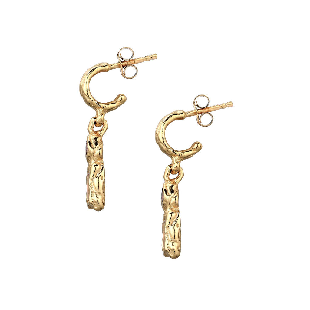 Molten Drop Stud Earrings 925 Silver Gold Plated Garnet White Topaz