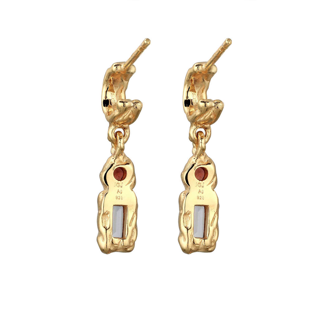 Molten Drop Stud Earrings 925 Silver Gold Plated Garnet White Topaz